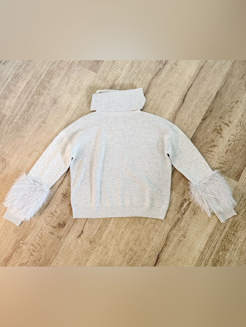 Ramy Brook Sistene Faux Fur Trim Cowl Neck Sweater Gray Size S